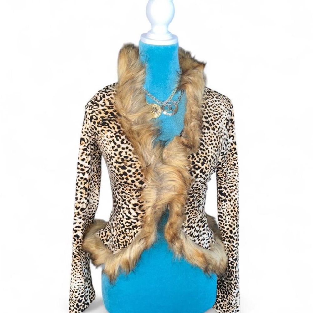 Leopard Print Faux Fur Trim Jacket
